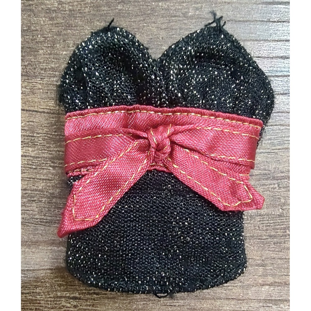 Fashion Doll Sleeveless Top Shirt Black Gold Sparkles Red Bow Hook And Loop Z33